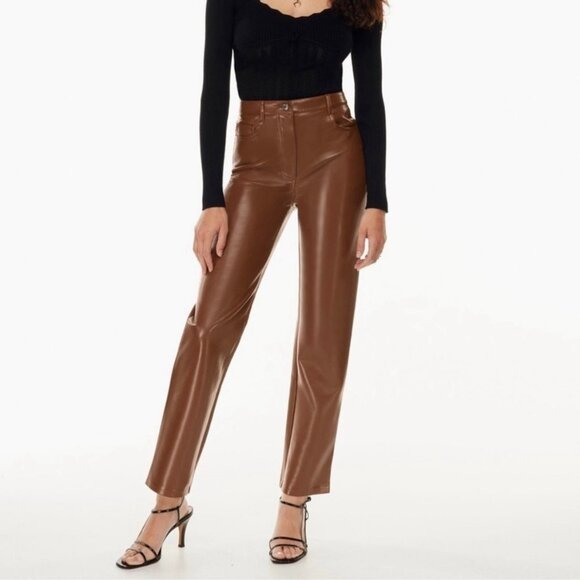 Aritzia Vegan Leather Wilfred The Melina Super High Rise Pant Brown Size 10 - Picture 1 of 12